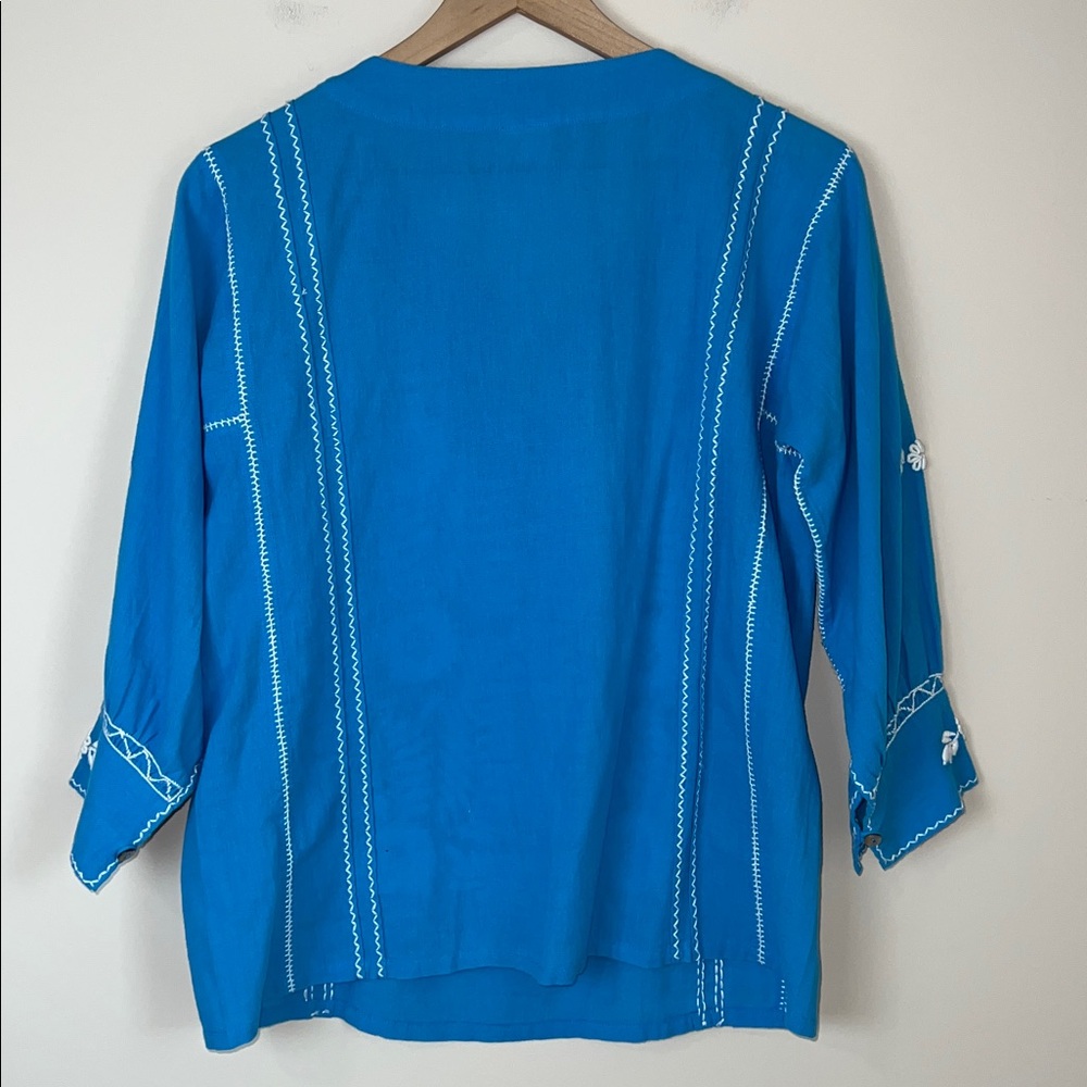 SISTER MARY Bohemian Embroidered Cotton Blouse Blue‎ White Sz XS - Picture 5 of 8